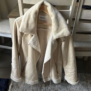Vigoss Cream Faux Shearling Moto Jacket